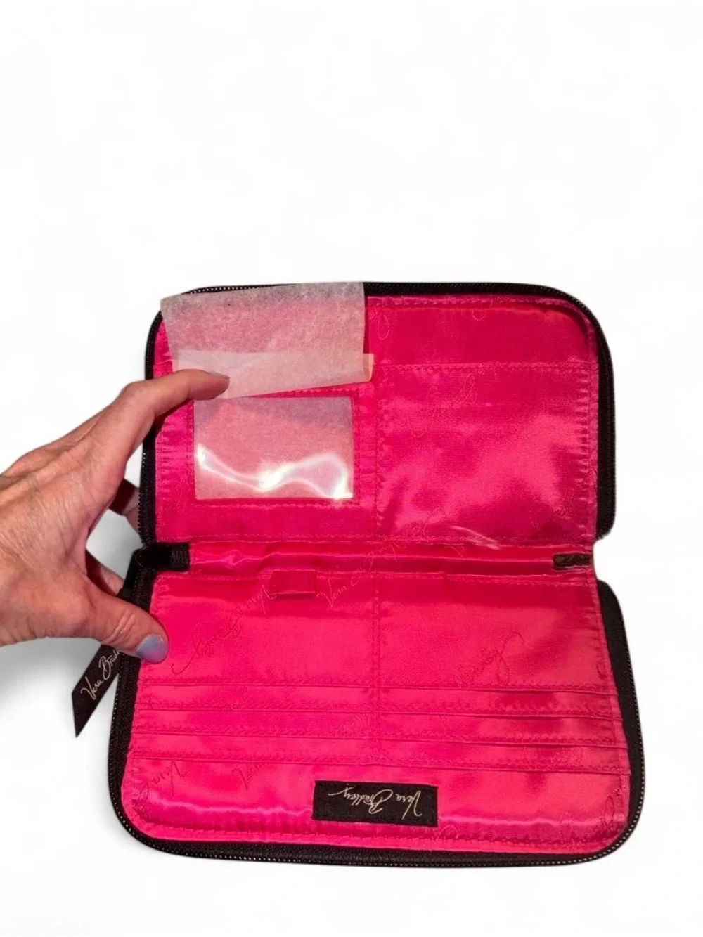 Vera Bradley Wallet Zip Around Retired Mocha Rouge Pattern Chocolate Pink New - Picture 4 of 7